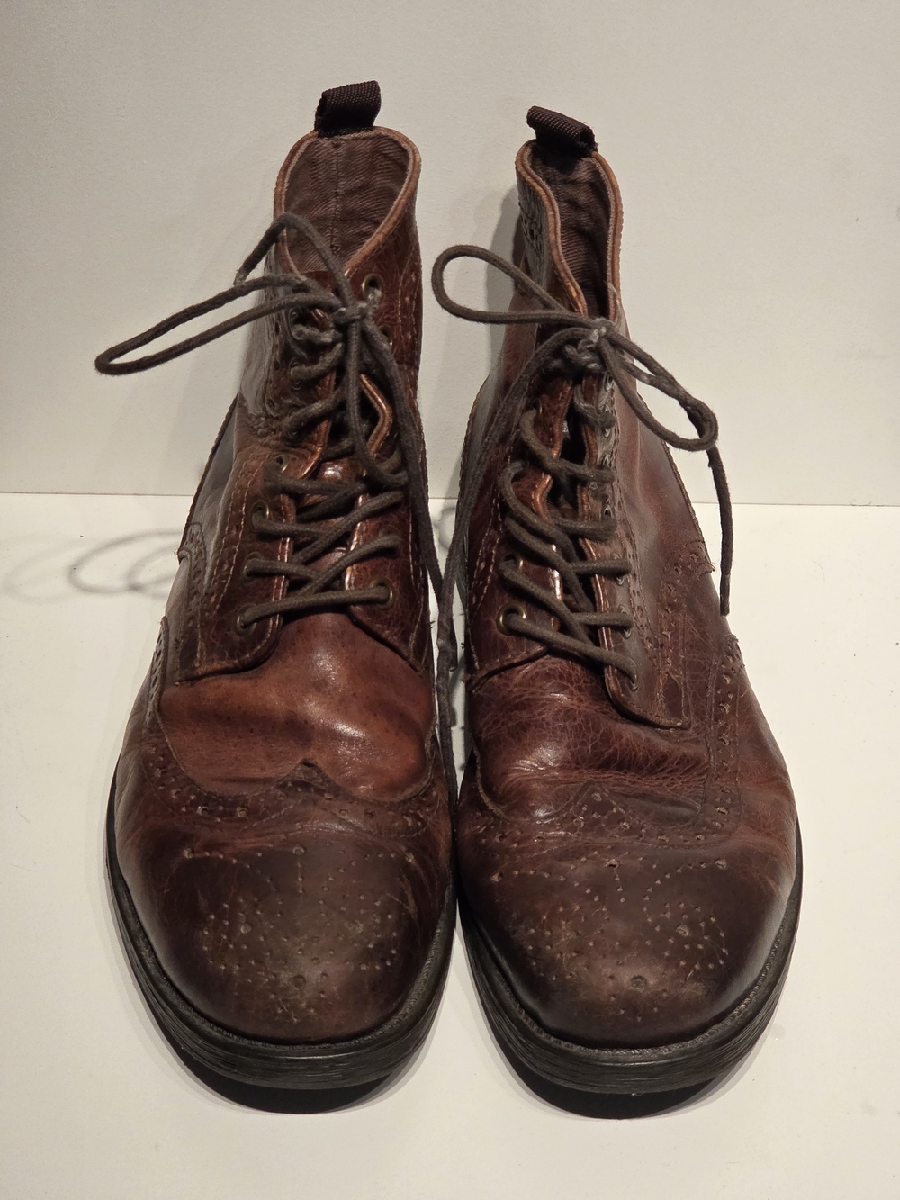 Aston Grey Staten Wingtip Brogue Boots Brown Geniune Leather Mens 8.5 Distress